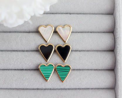 White, Black & Green Heart Stud Earrings