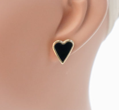 White, Black & Green Heart Stud Earrings