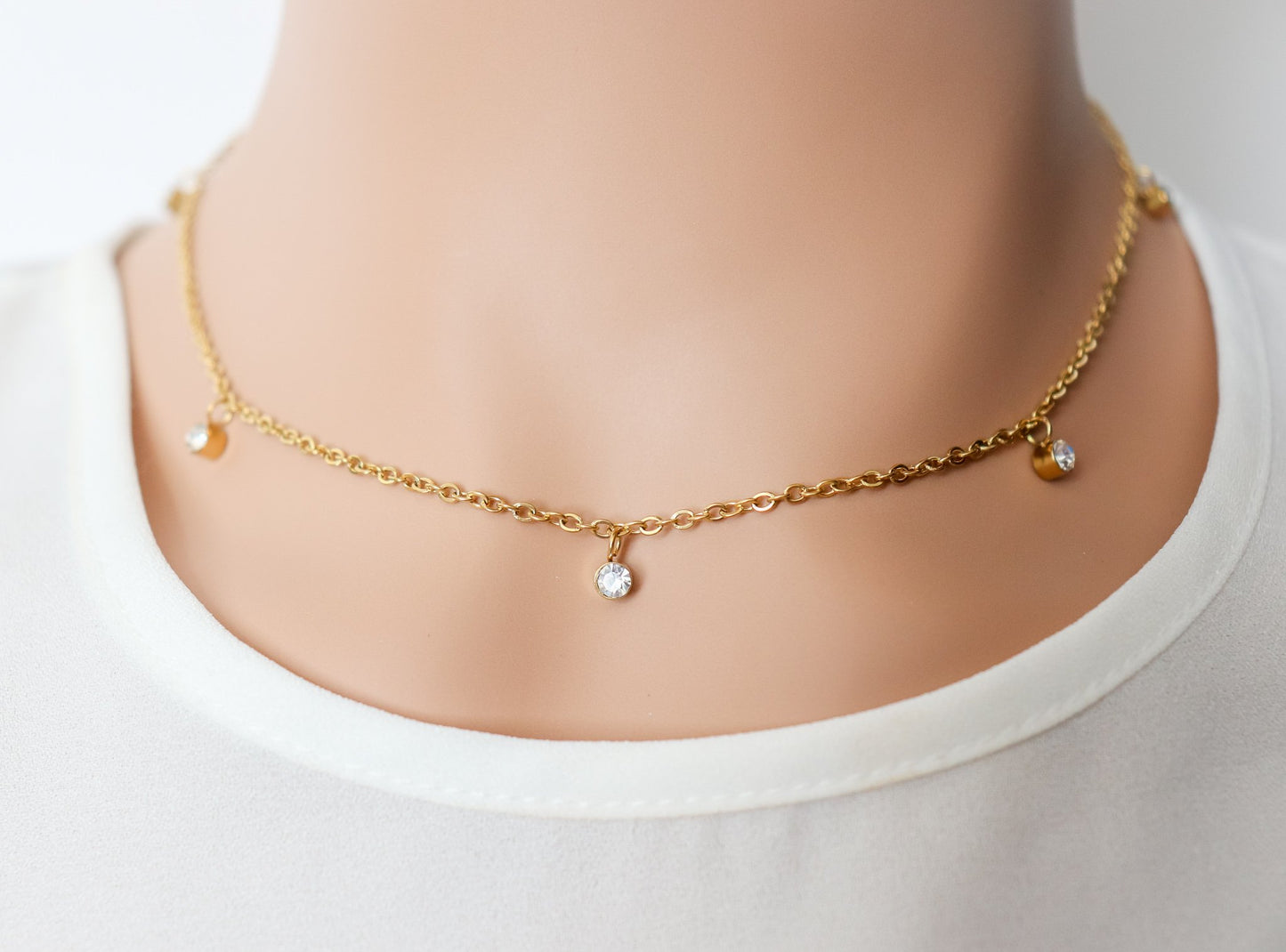 Drop Zircon Chain Necklace