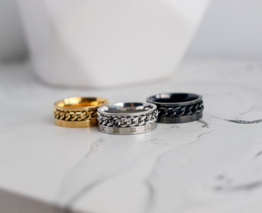 Roman Numerals Curb Chain Fidget Ring