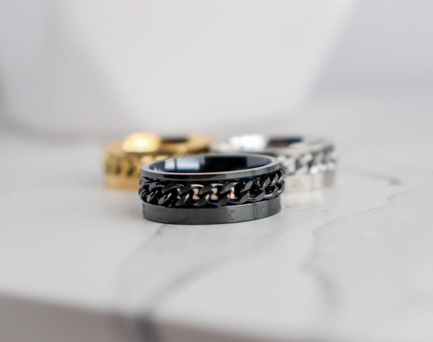 Roman Numerals Curb Chain Fidget Ring