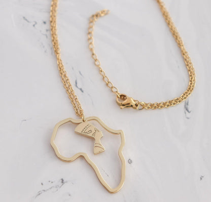 Africa Egypt Nefertiti Profile Map Necklace