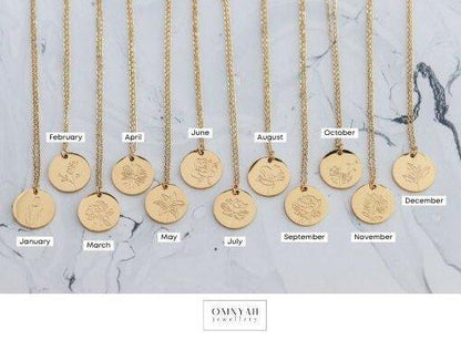 Birth Month Flower Pendant Necklace (Style 3)