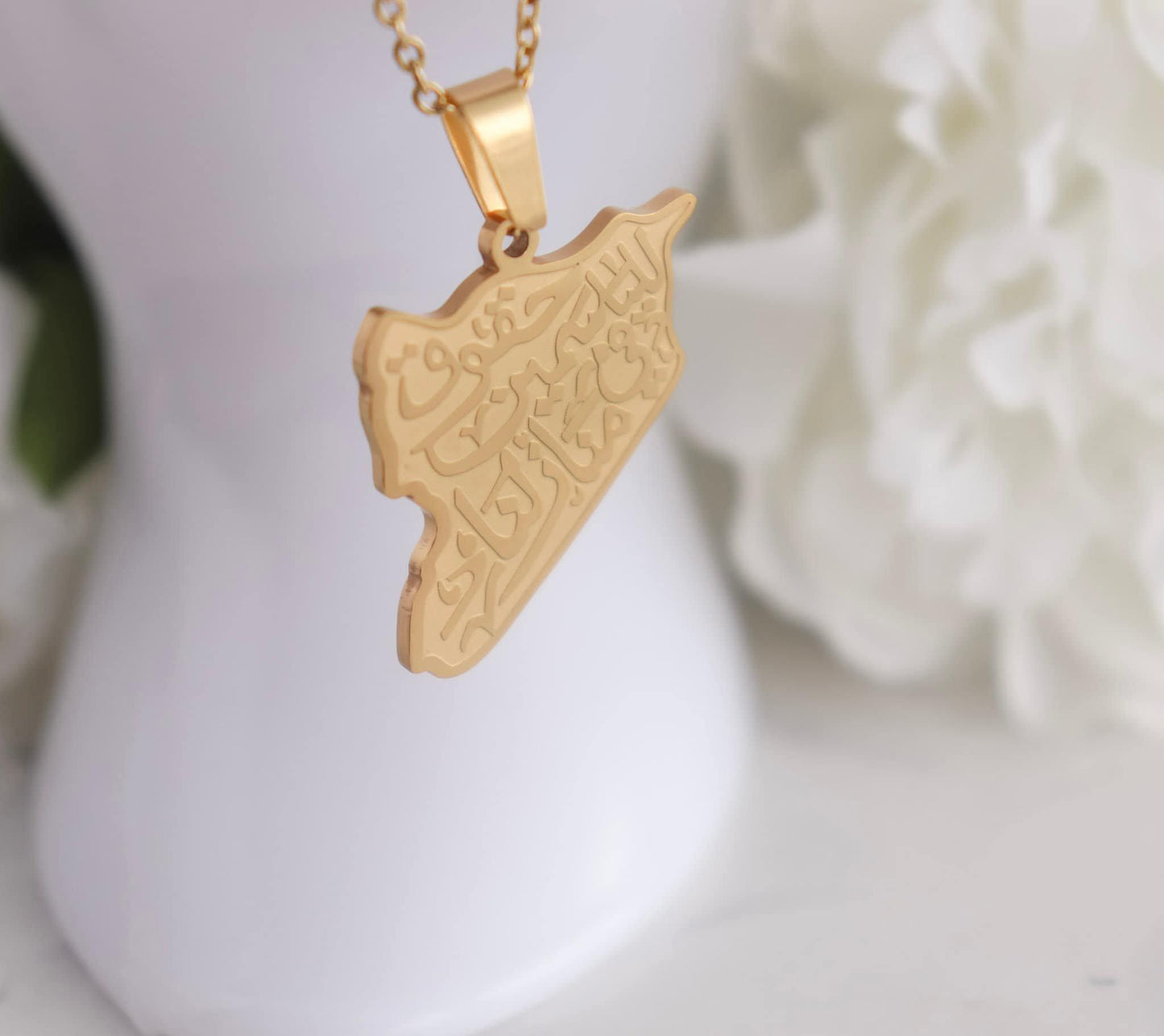 Syria Calligraphy Map Necklace