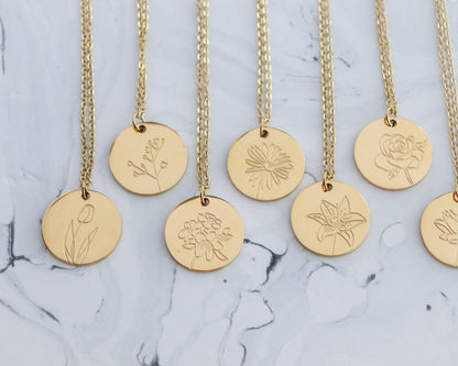 Birth Month Flower Pendant Necklace (Style 3)