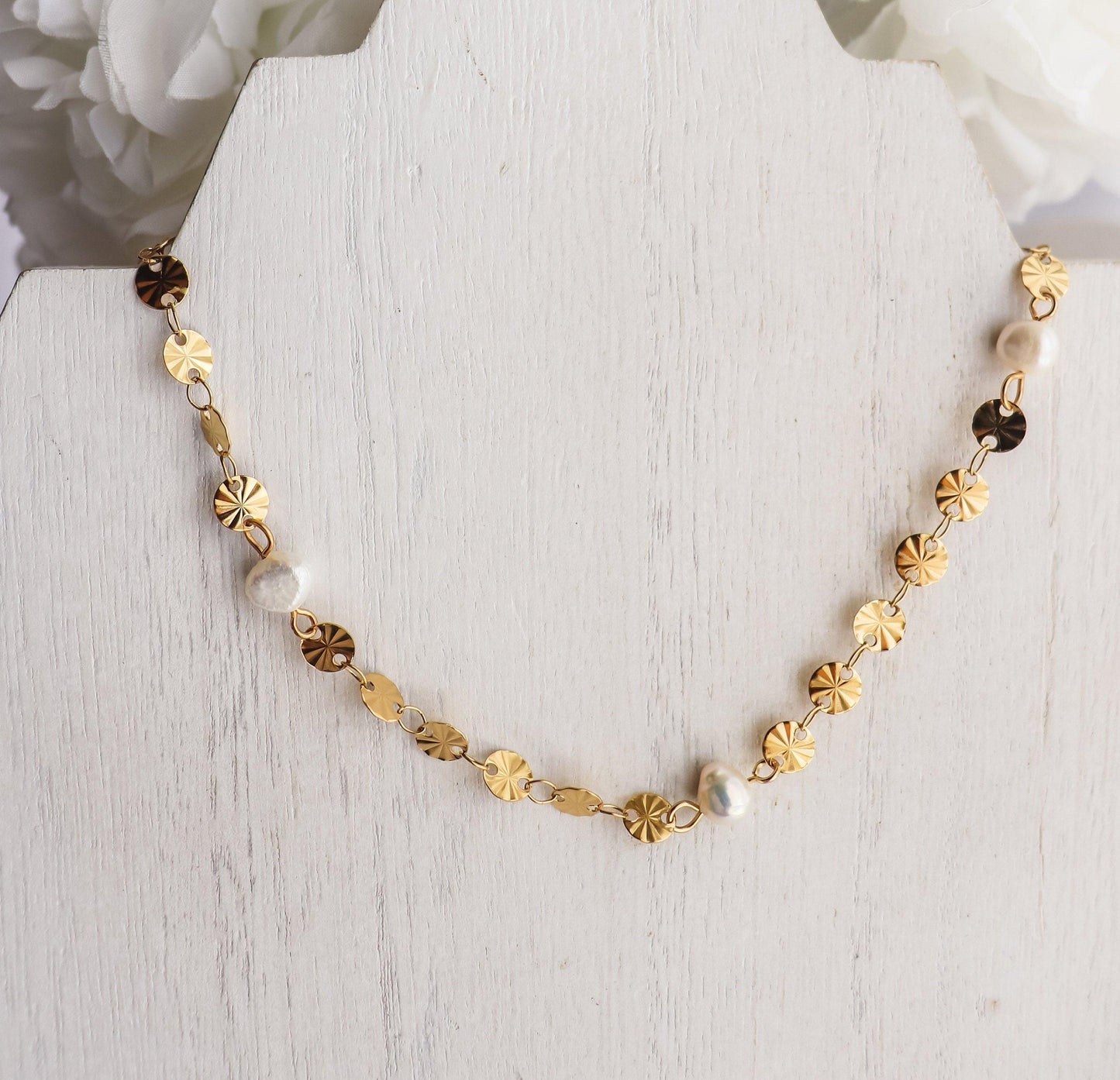 Sunburst Disc Pearl Necklace