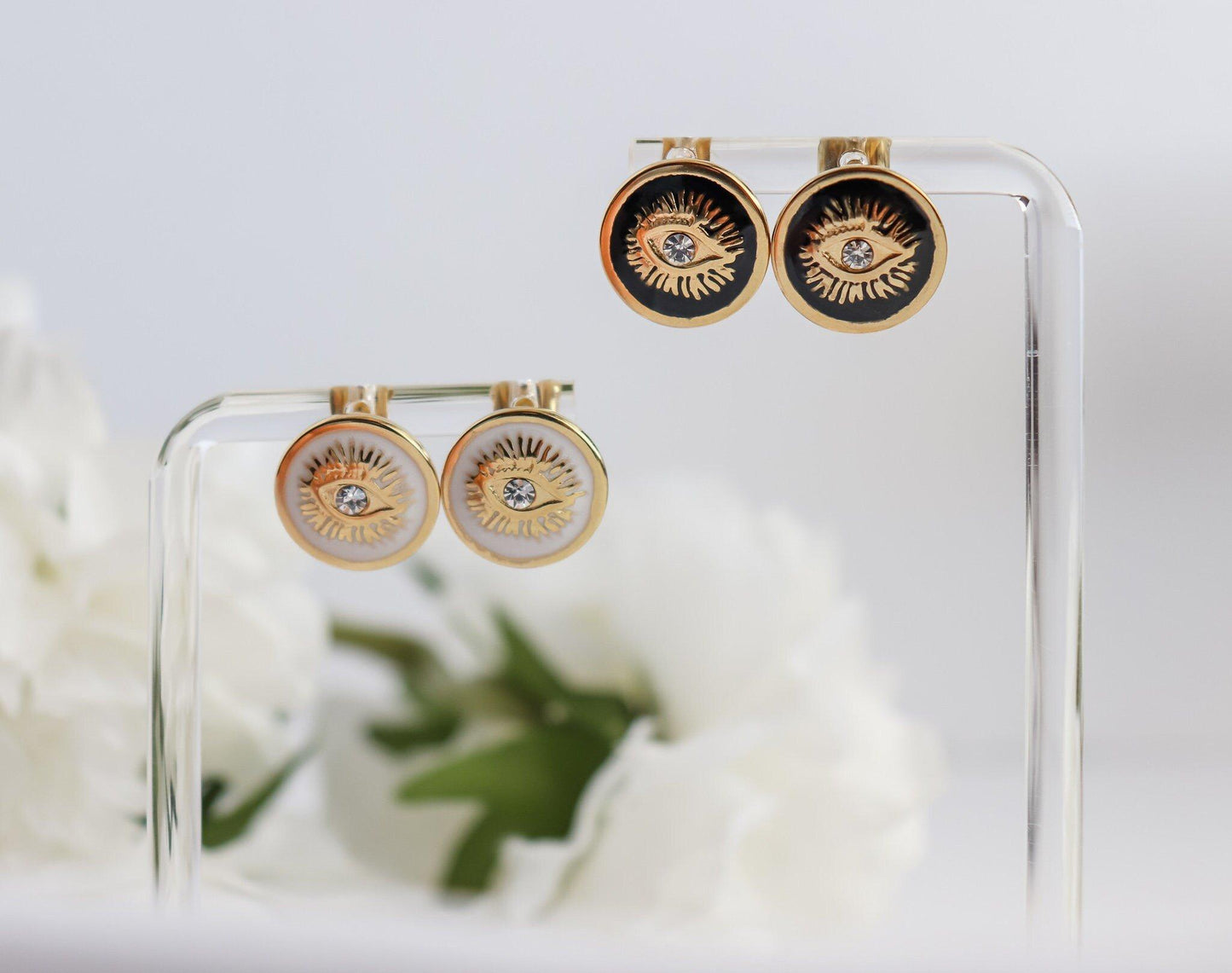 Black-White Evil Eye Stud Earrings