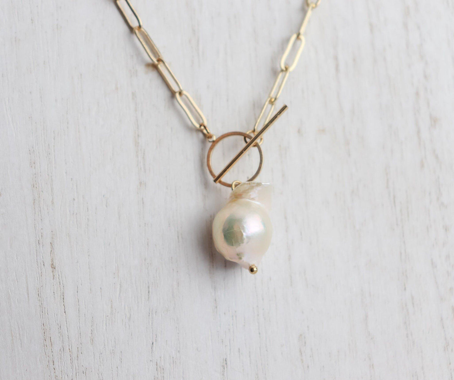 Freshwater Pearl Block Chain Necklace