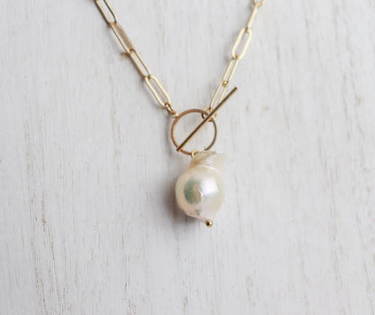 Freshwater Pearl Block Chain Necklace