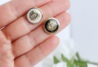 Black-White Evil Eye Stud Earrings