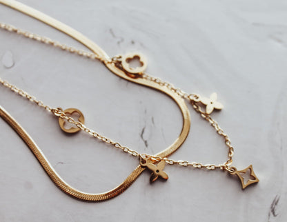 Clover Star Charm and Snake Chain Necklace