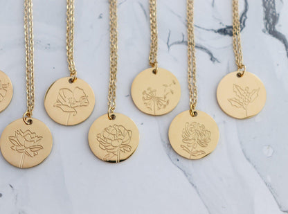 Birth Month Flower Pendant Necklace (Style 3)