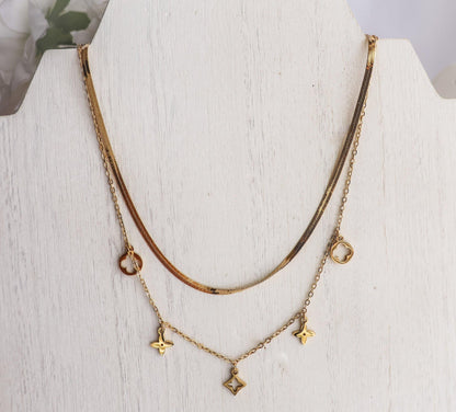 Clover Star Charm and Snake Chain Necklace