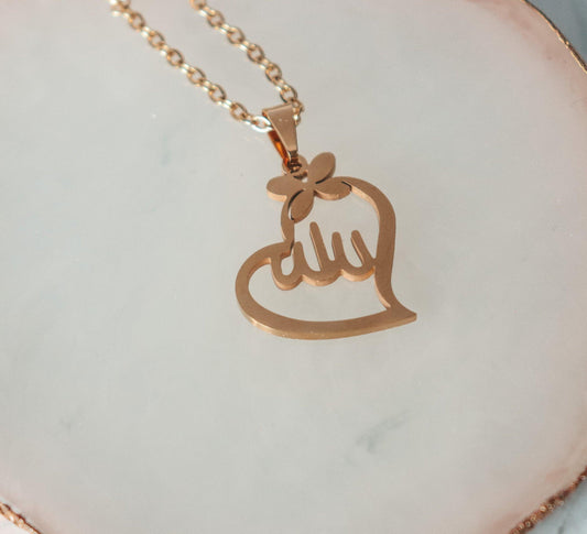 ALLAH Heart Islamic Calligraphy Pendant Necklace