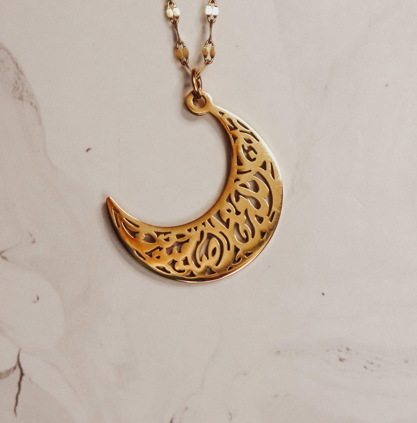 "God is With the Patient" Crescent Moon Necklace