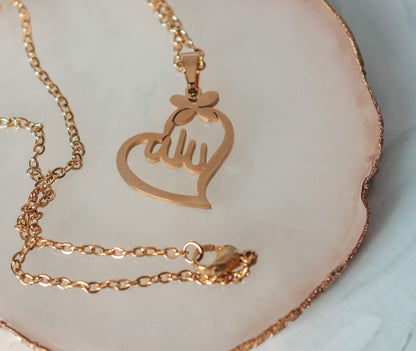 ALLAH Heart Islamic Calligraphy Pendant Necklace