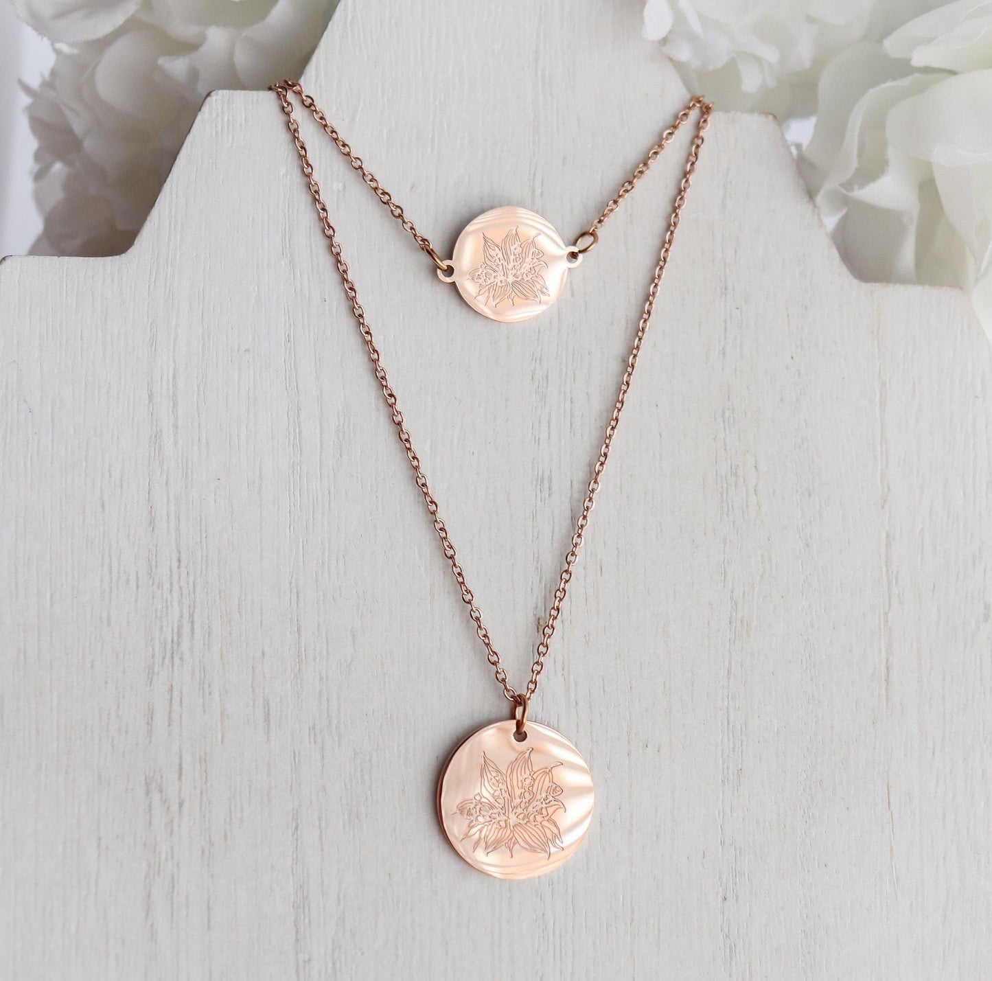 Birth Month Flower Pendant Necklace & Bracelet Set (Style 1)