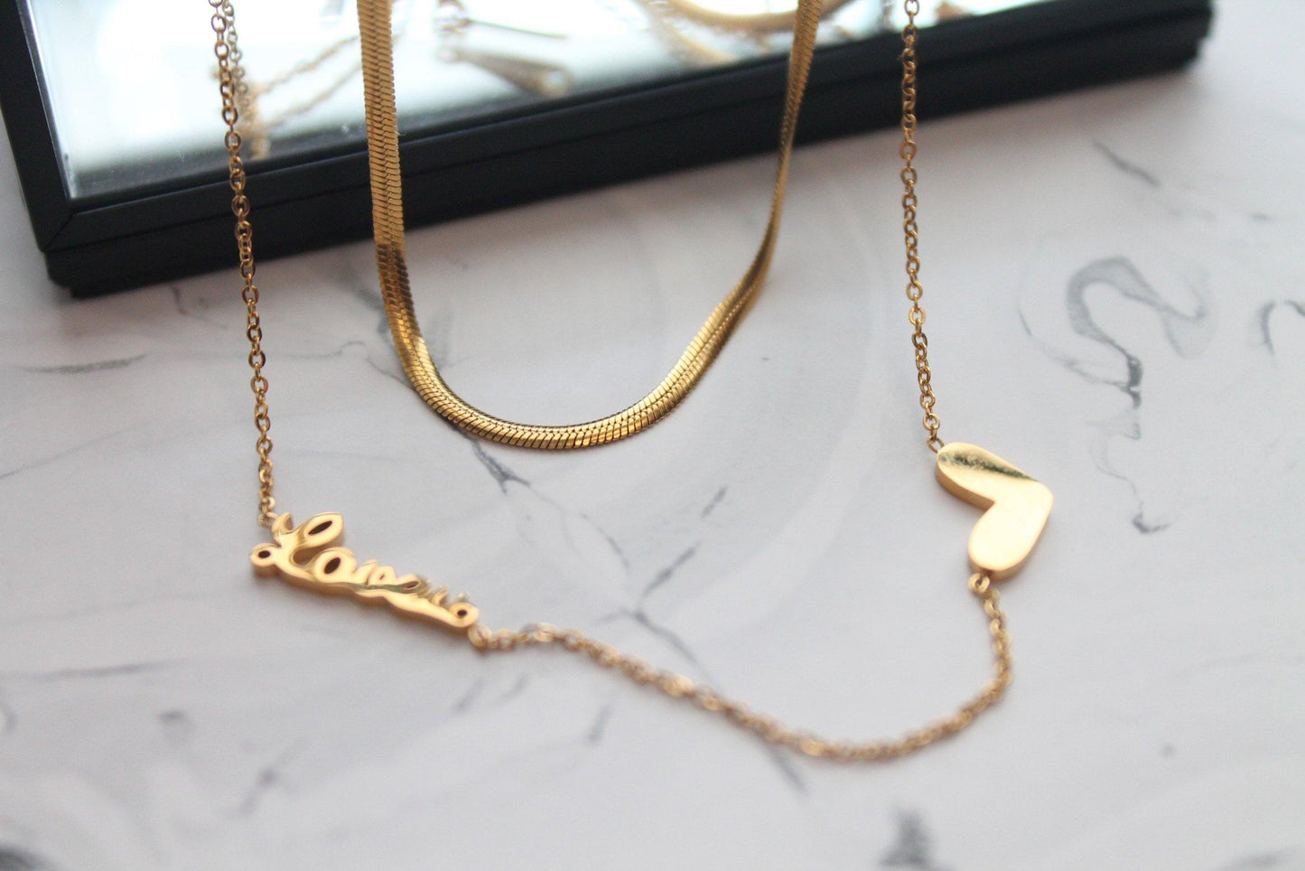 Lovers Heart & Snake Chain Necklace Set