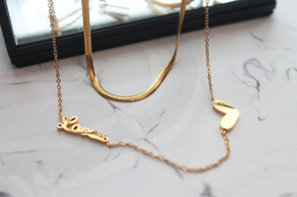 Lovers Heart & Snake Chain Necklace Set