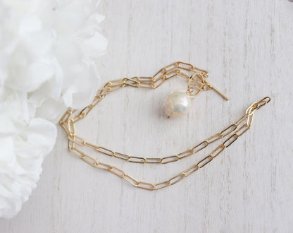 Freshwater Pearl Block Chain Necklace