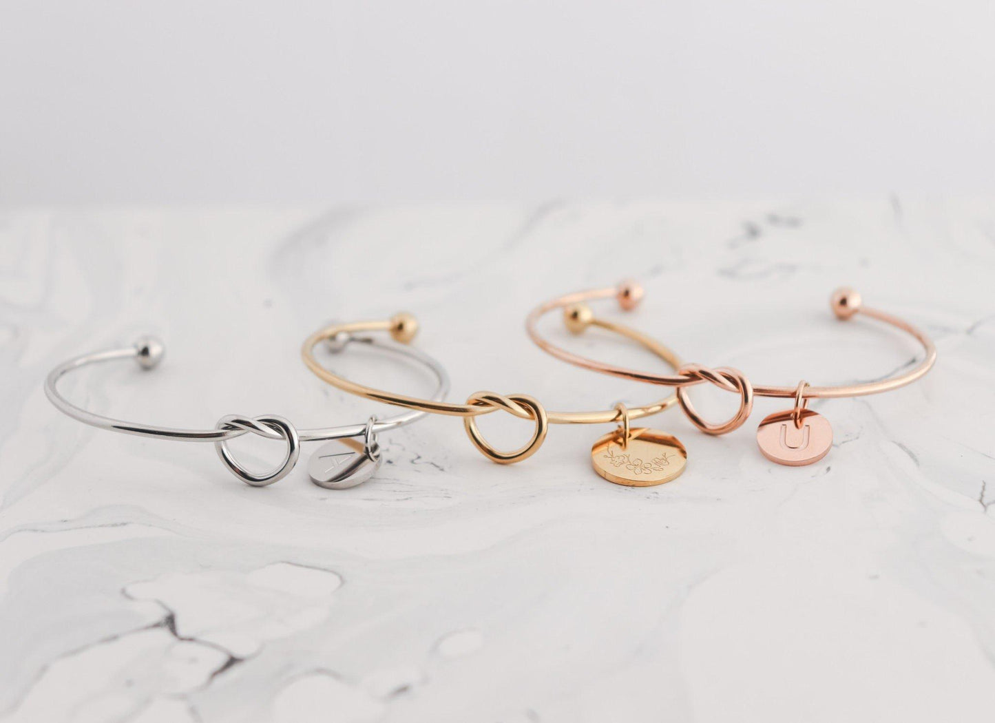 Love Knot Bangle Bracelet with Charms