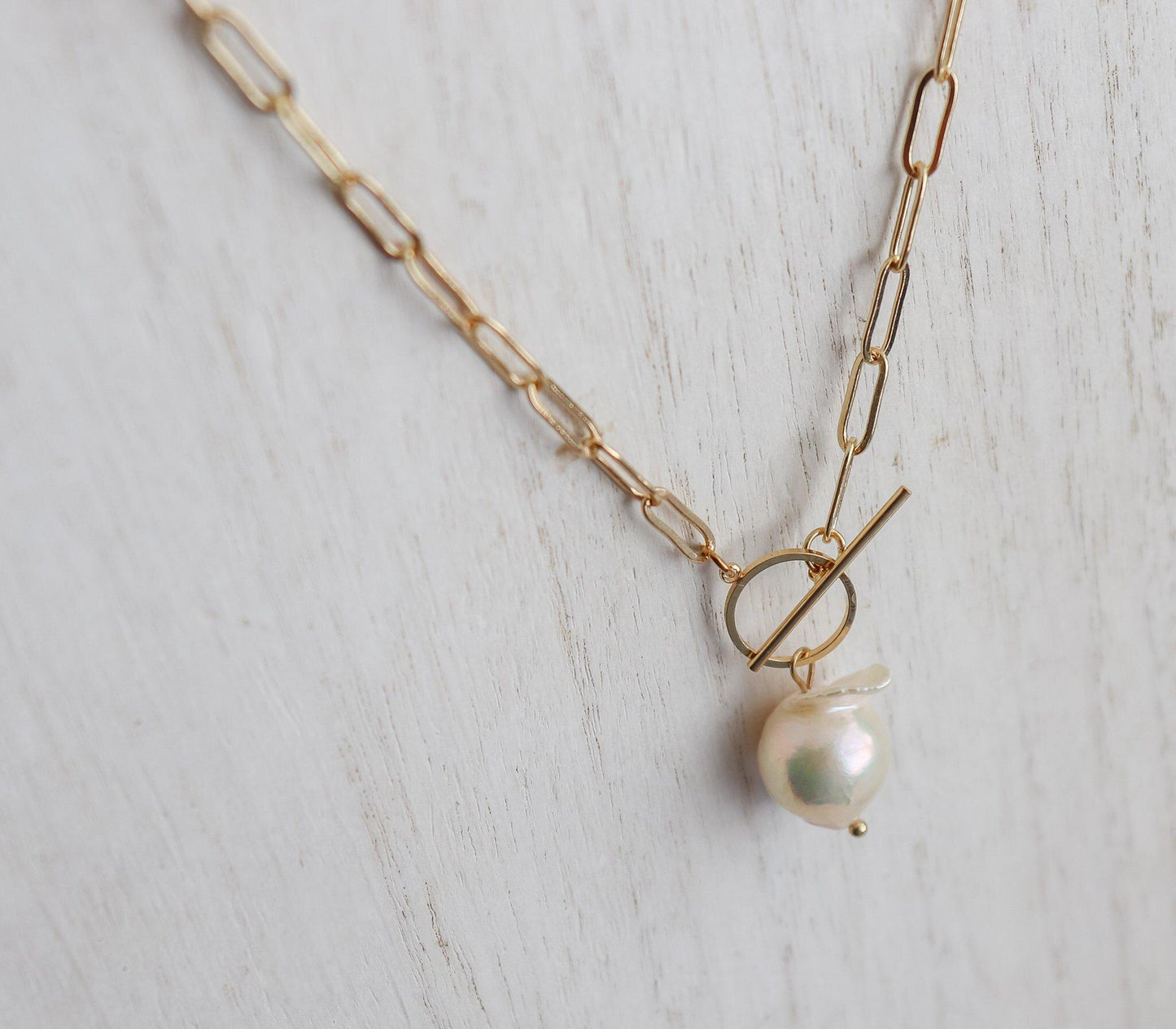 Freshwater Pearl Block Chain Necklace