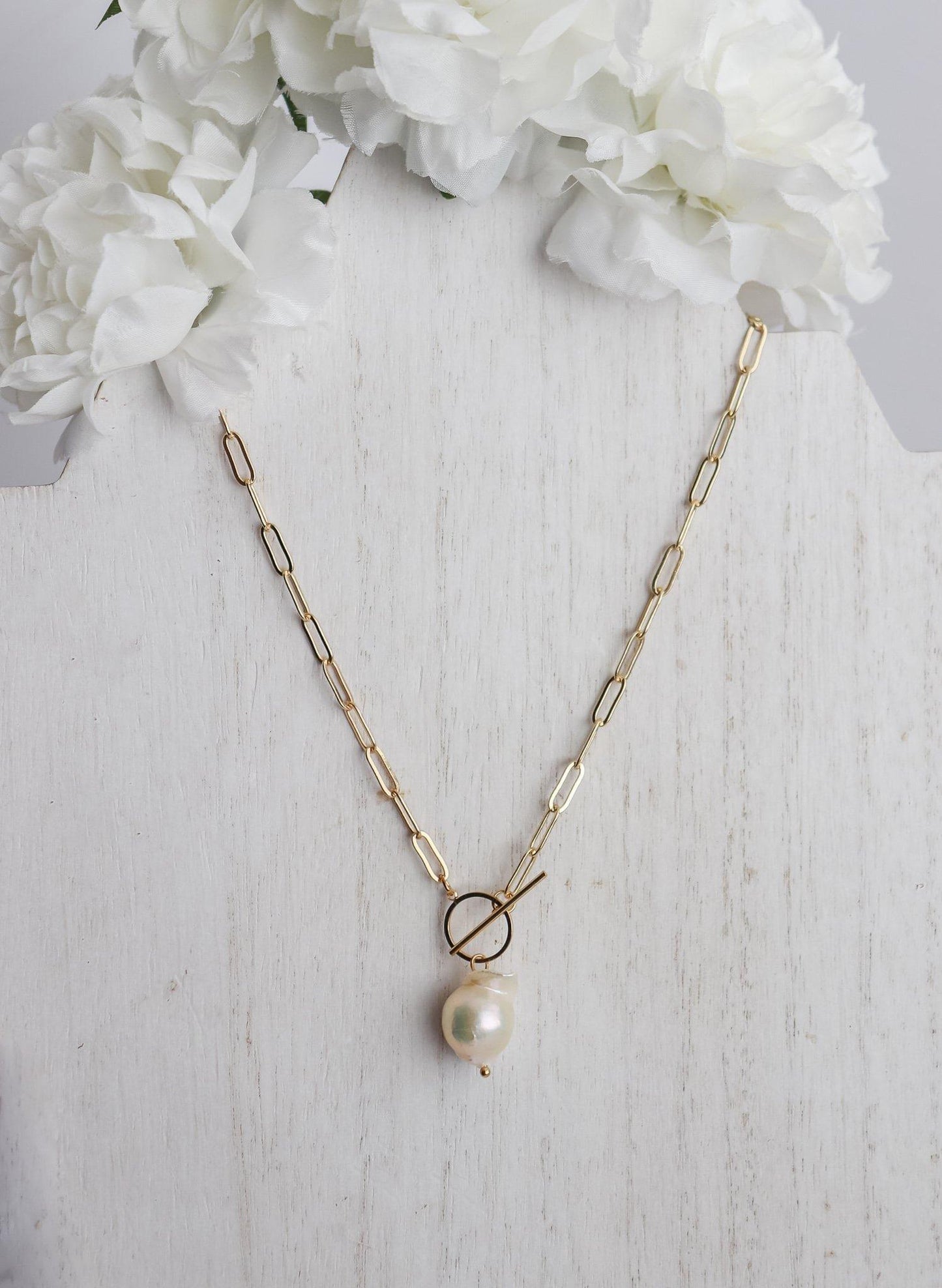 Freshwater Pearl Block Chain Necklace