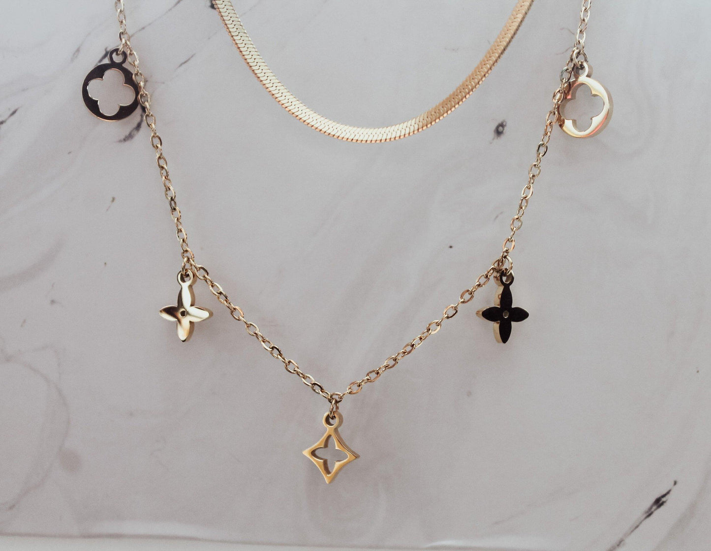 Clover Star Charm and Snake Chain Necklace