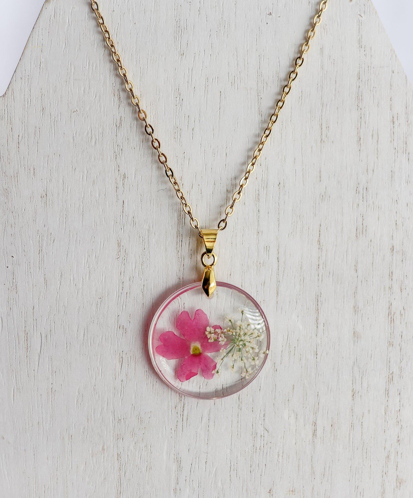 Earring & Necklace Set | Rimless Circle Pressed Flower Pendant