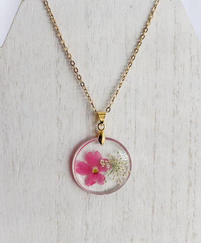 Earring & Necklace Set | Rimless Circle Pressed Flower Pendant