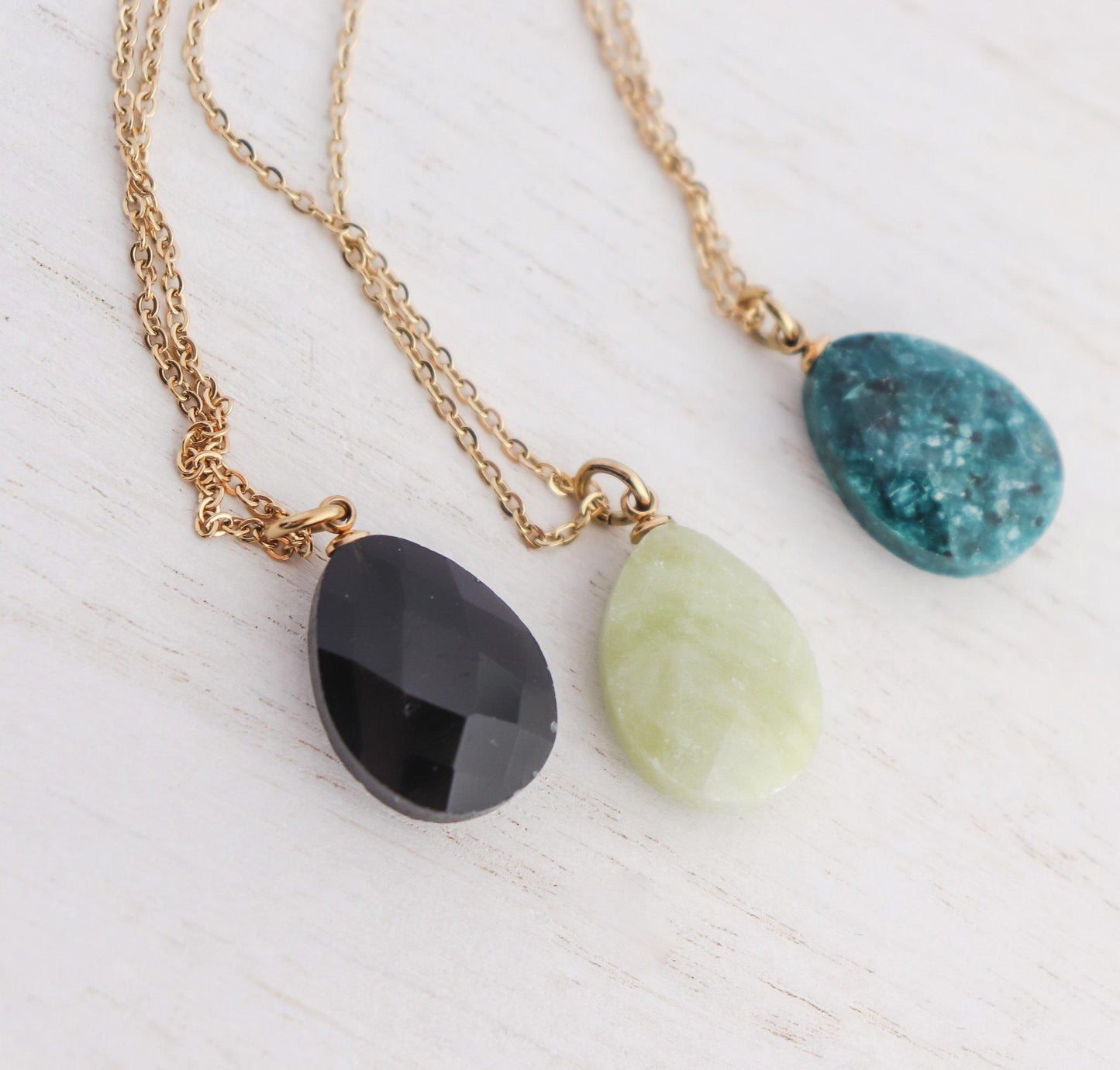 Teardrop Natural Stone with Symbol Pendant