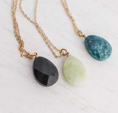 Teardrop Natural Stone with Symbol Pendant