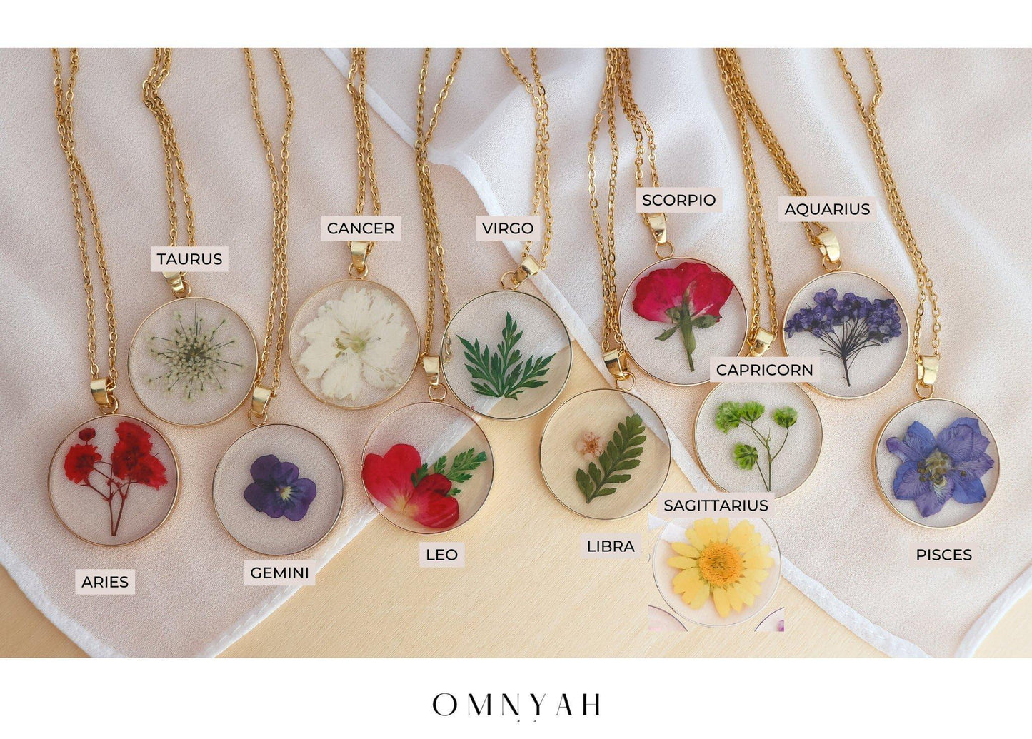 Zodiac Pressed Flower Necklace