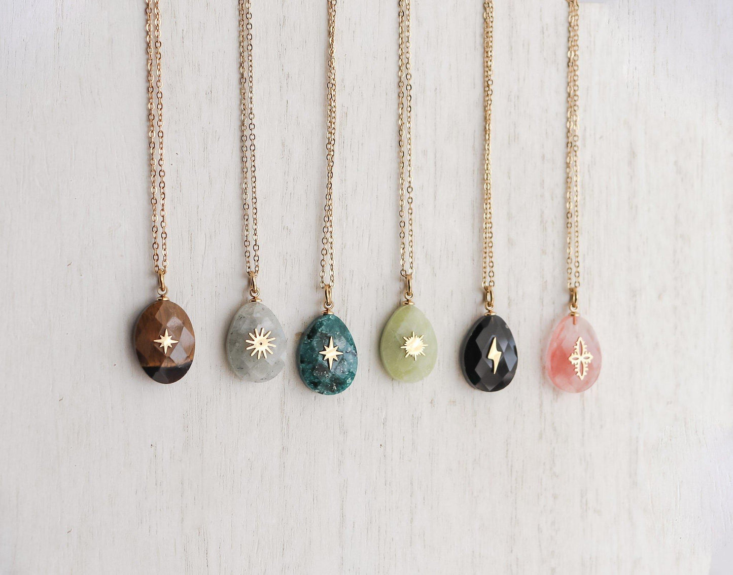 Teardrop Natural Stone with Symbol Pendant
