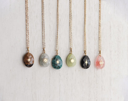 Teardrop Natural Stone with Symbol Pendant